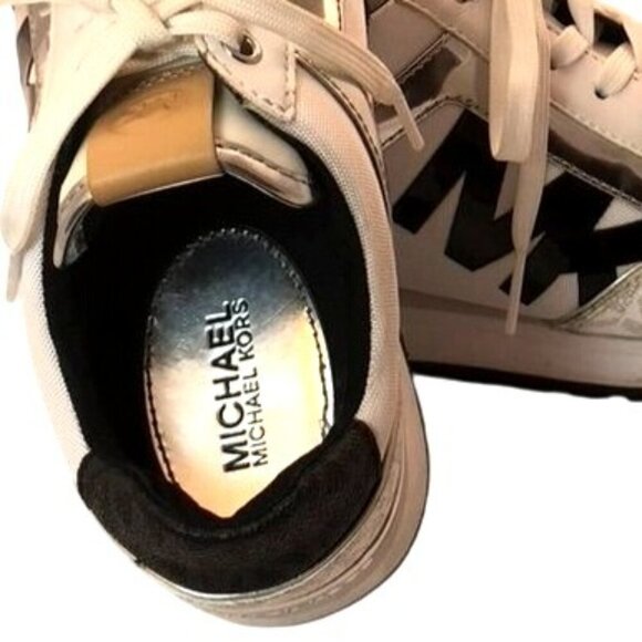 Michael Kors Maddy Two-Tone Gray & Silver Signature Logo & Mesh Trainers Size 6 - Picture 5 of 9